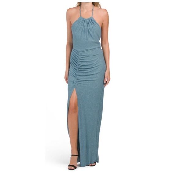 Aidan Mattox  Glitter Halter Maxi Gown Size 6 Formal Fairycore Whimsigoth - Picture 1 of 12